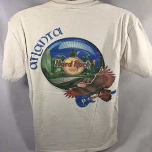 Vintage Hard Rock Cafe Atlanta Shirt Medium Double Sided Logo Tee Discolored